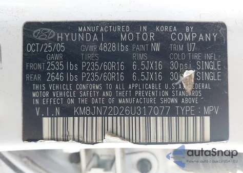 2006 Hyundai Tucson Gls/Limited from USA, damaged, VIN KM8JN72D26U317077